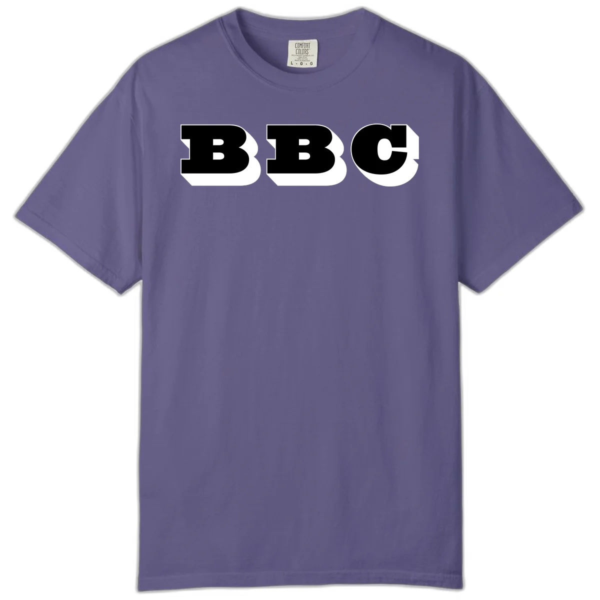 BBC bold typography design featuring three large geometric letters in black with white dimensional elements on gray background in Grape