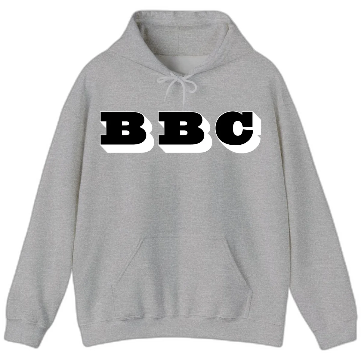 BBC bold typography design featuring three large geometric letters in black with white dimensional elements on gray background in Sport Grey