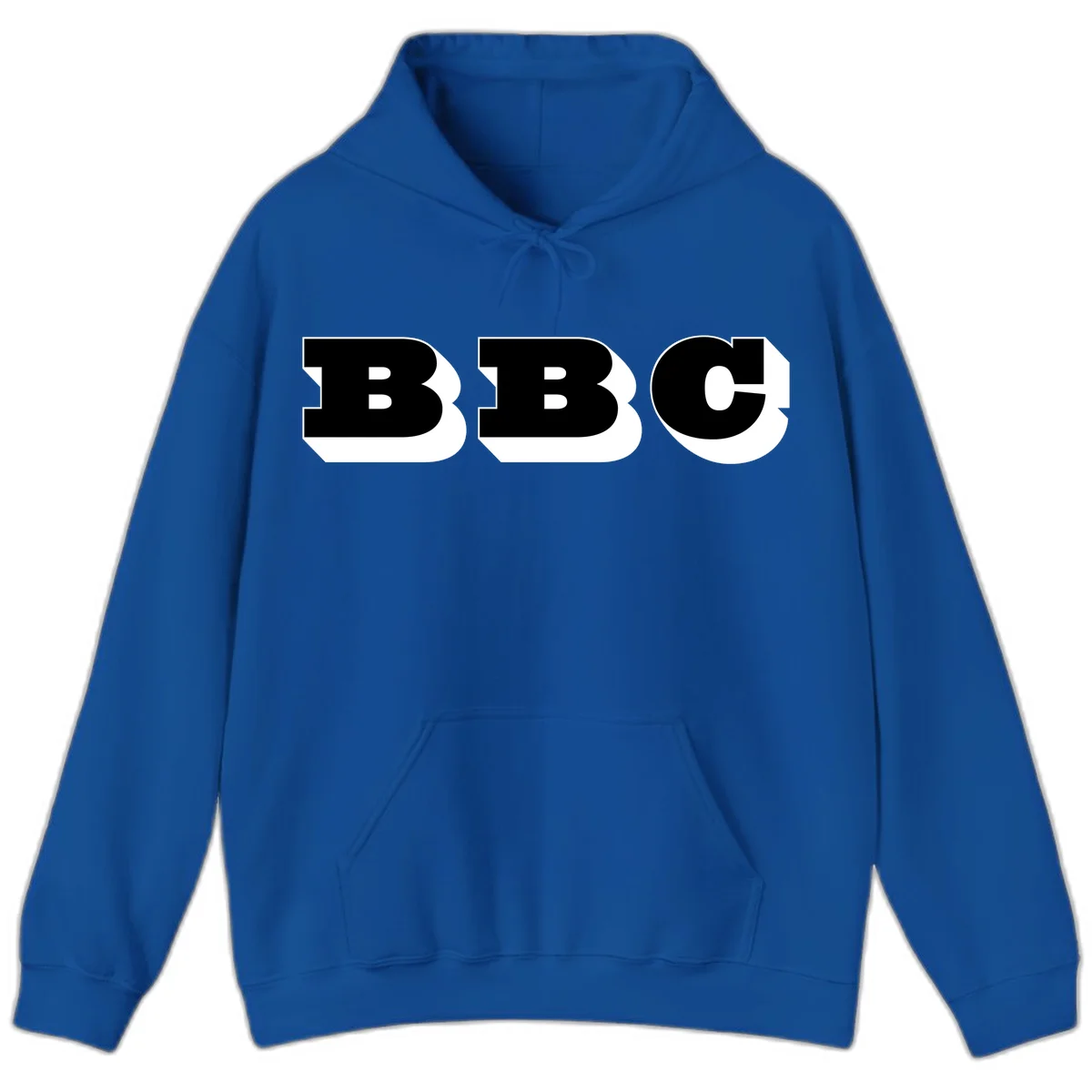 BBC bold typography design featuring three large geometric letters in black with white dimensional elements on gray background in Royal