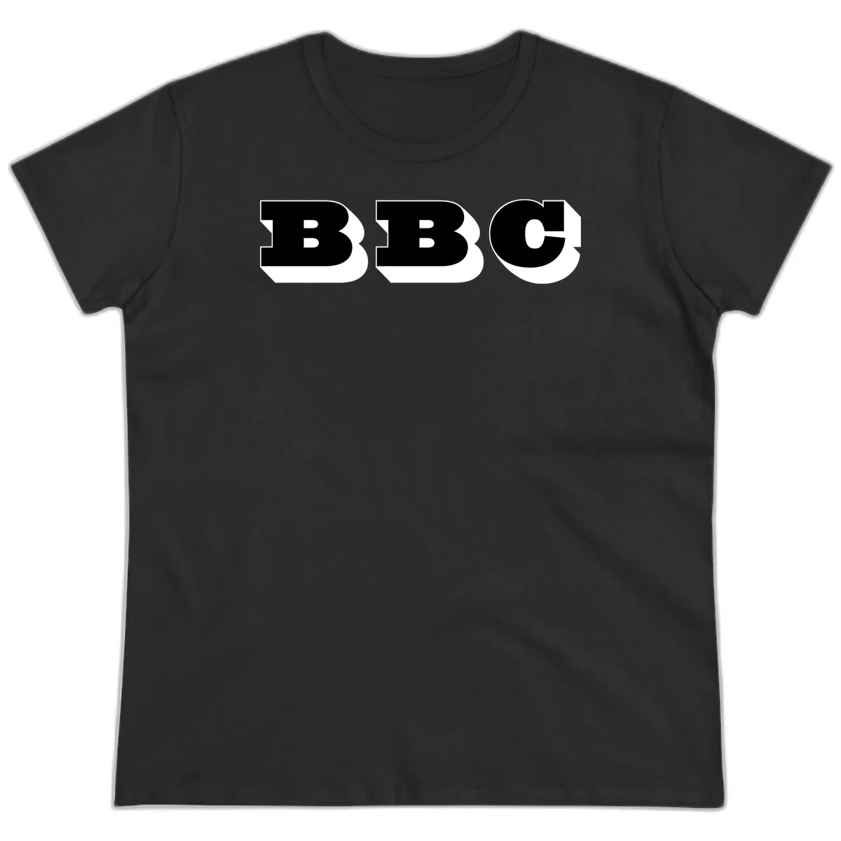 BBC bold typography design featuring three large geometric letters in black with white dimensional elements on gray background in Black