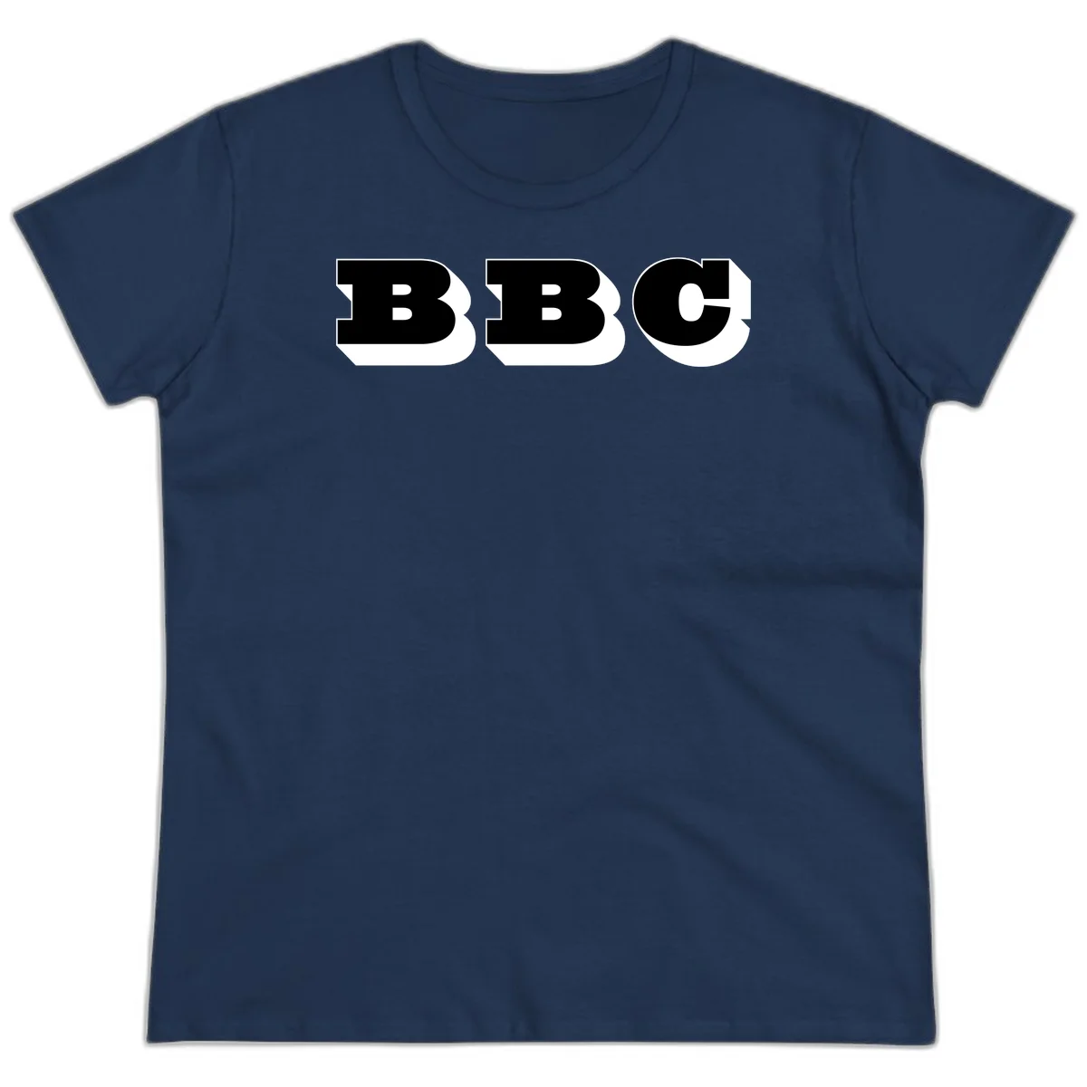 BBC bold typography design featuring three large geometric letters in black with white dimensional elements on gray background in Navy