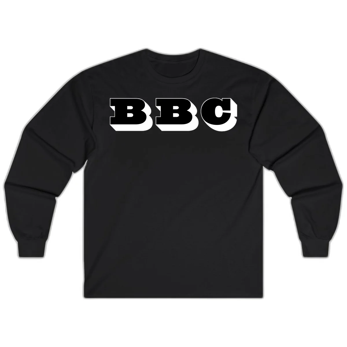 BBC bold typography design featuring three large geometric letters in black with white dimensional elements on gray background in Black