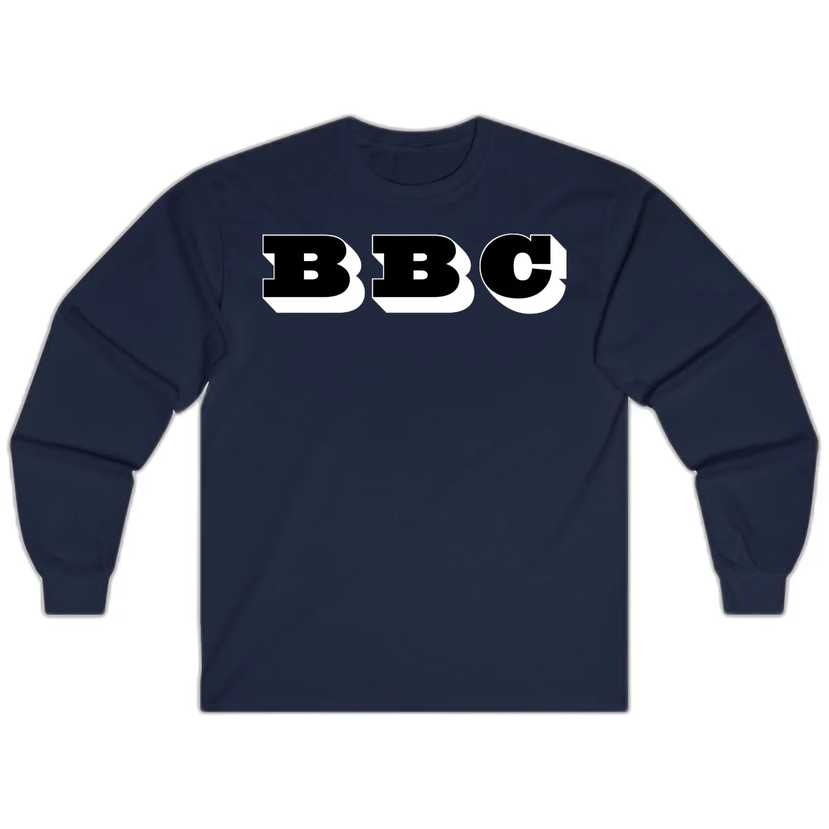 BBC bold typography design featuring three large geometric letters in black with white dimensional elements on gray background in Navy