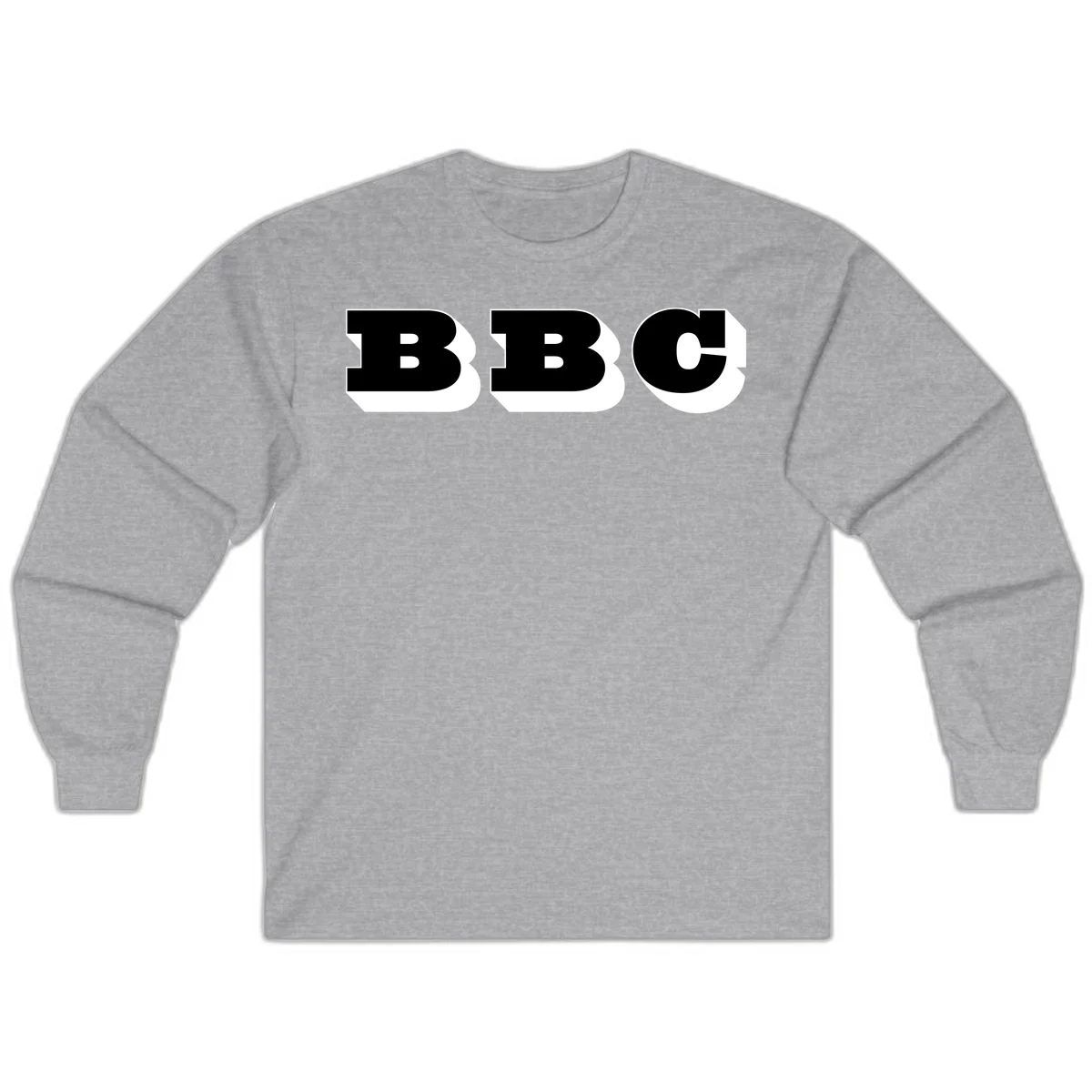 BBC bold typography design featuring three large geometric letters in black with white dimensional elements on gray background in Sport Grey