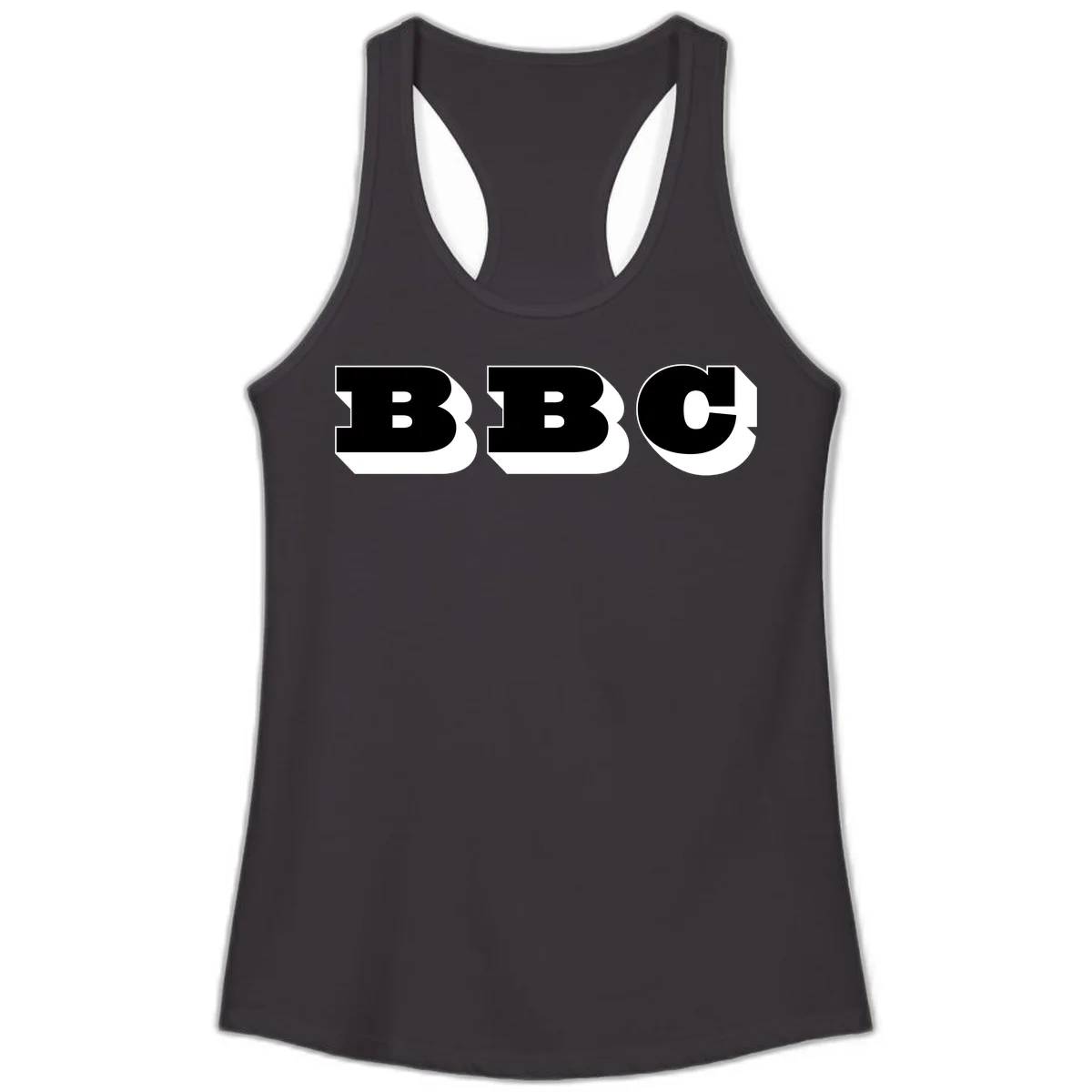 BBC bold typography design featuring three large geometric letters in black with white dimensional elements on gray background in Black