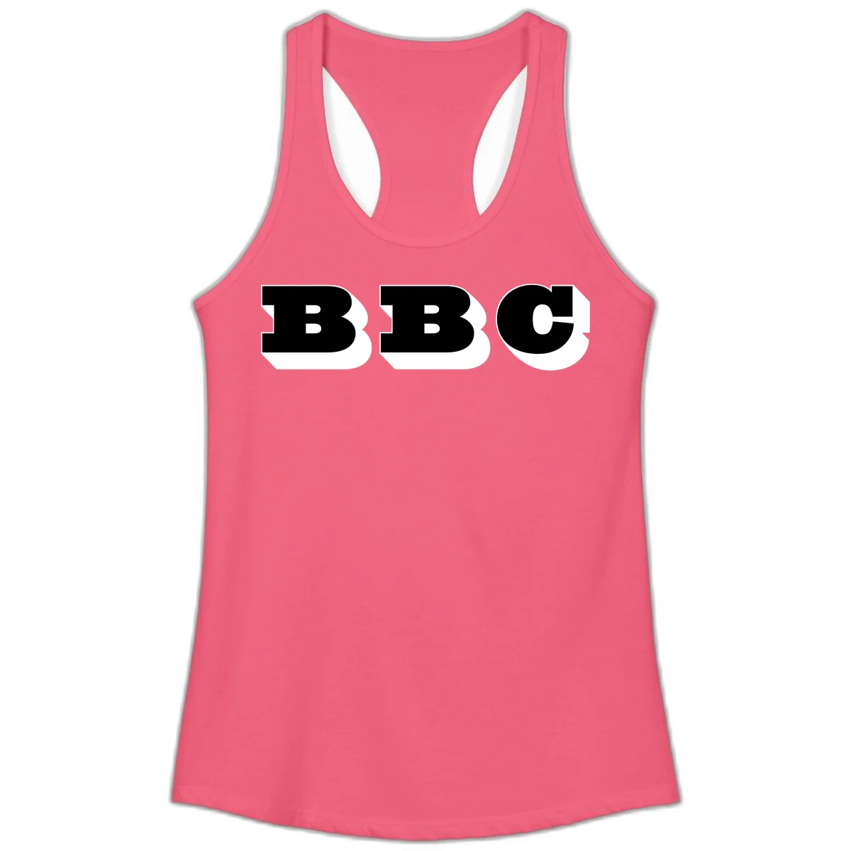 BBC bold typography design featuring three large geometric letters in black with white dimensional elements on gray background in Hot Pink