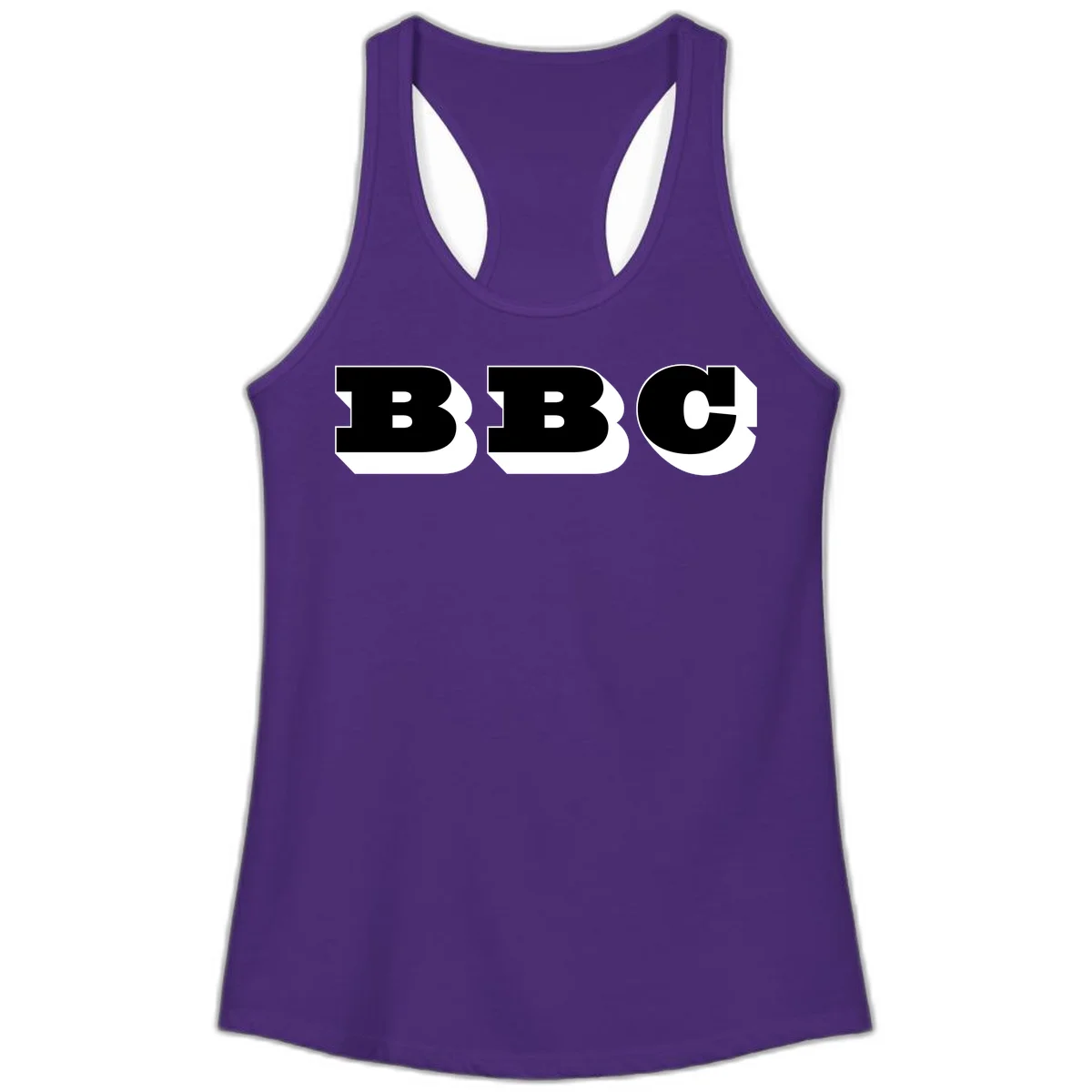BBC bold typography design featuring three large geometric letters in black with white dimensional elements on gray background in Solid Purple Rush
