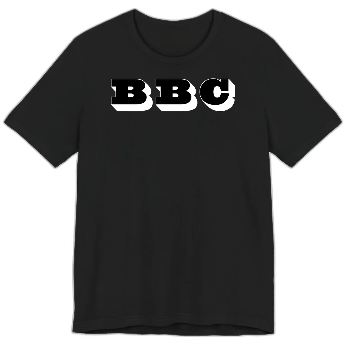 BBC bold typography design featuring three large geometric letters in black with white dimensional elements on gray background in Black