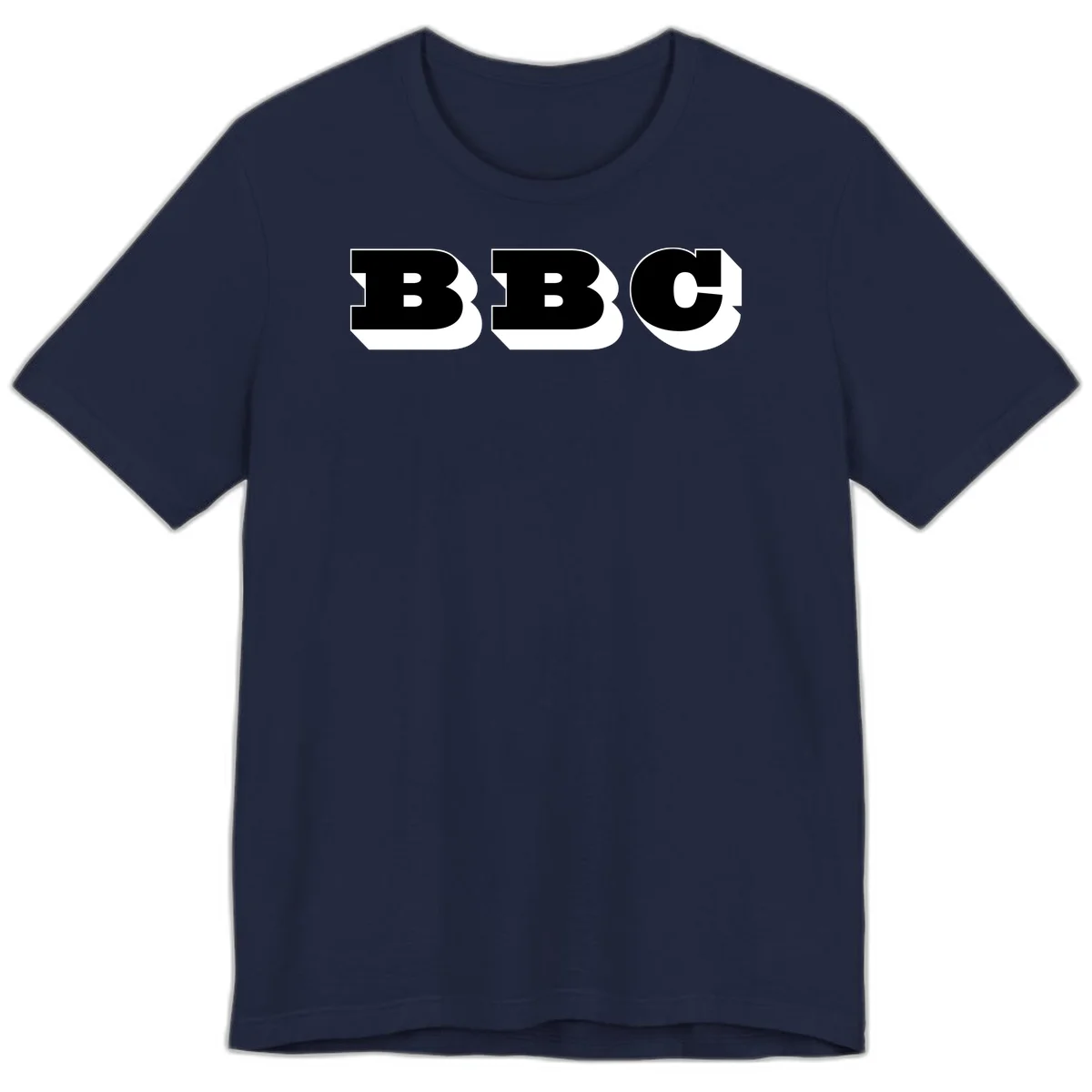 BBC bold typography design featuring three large geometric letters in black with white dimensional elements on gray background in Navy