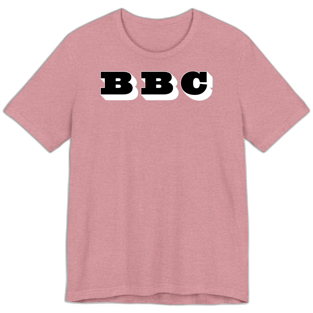 BBC bold typography design featuring three large geometric letters in black with white dimensional elements on gray background in Heather Orchid