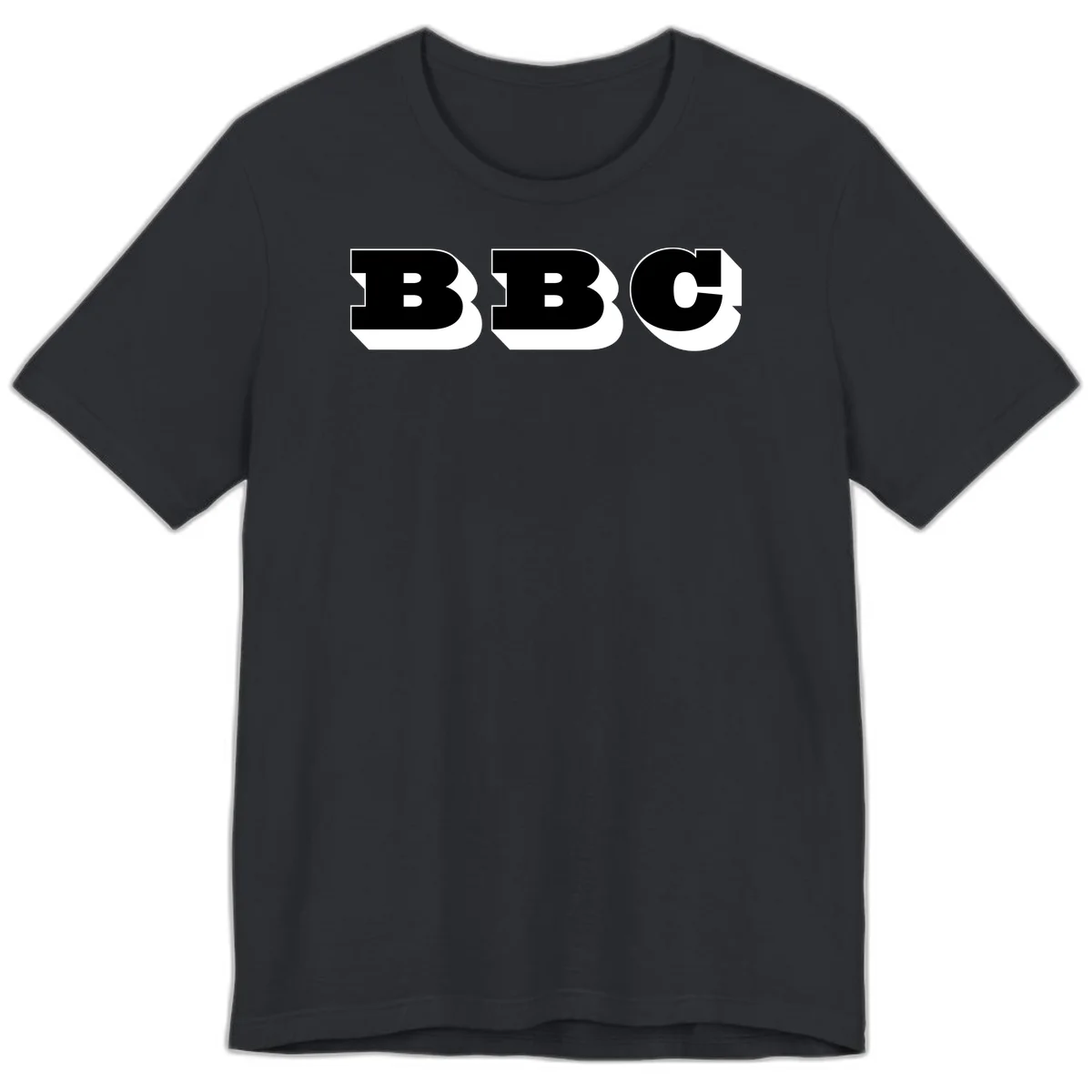 BBC bold typography design featuring three large geometric letters in black with white dimensional elements on gray background in Vintage Black