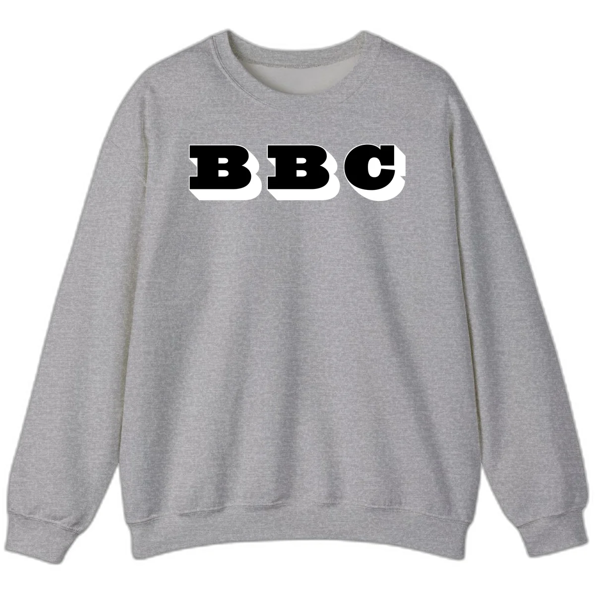 BBC bold typography design featuring three large geometric letters in black with white dimensional elements on gray background in Sport Grey