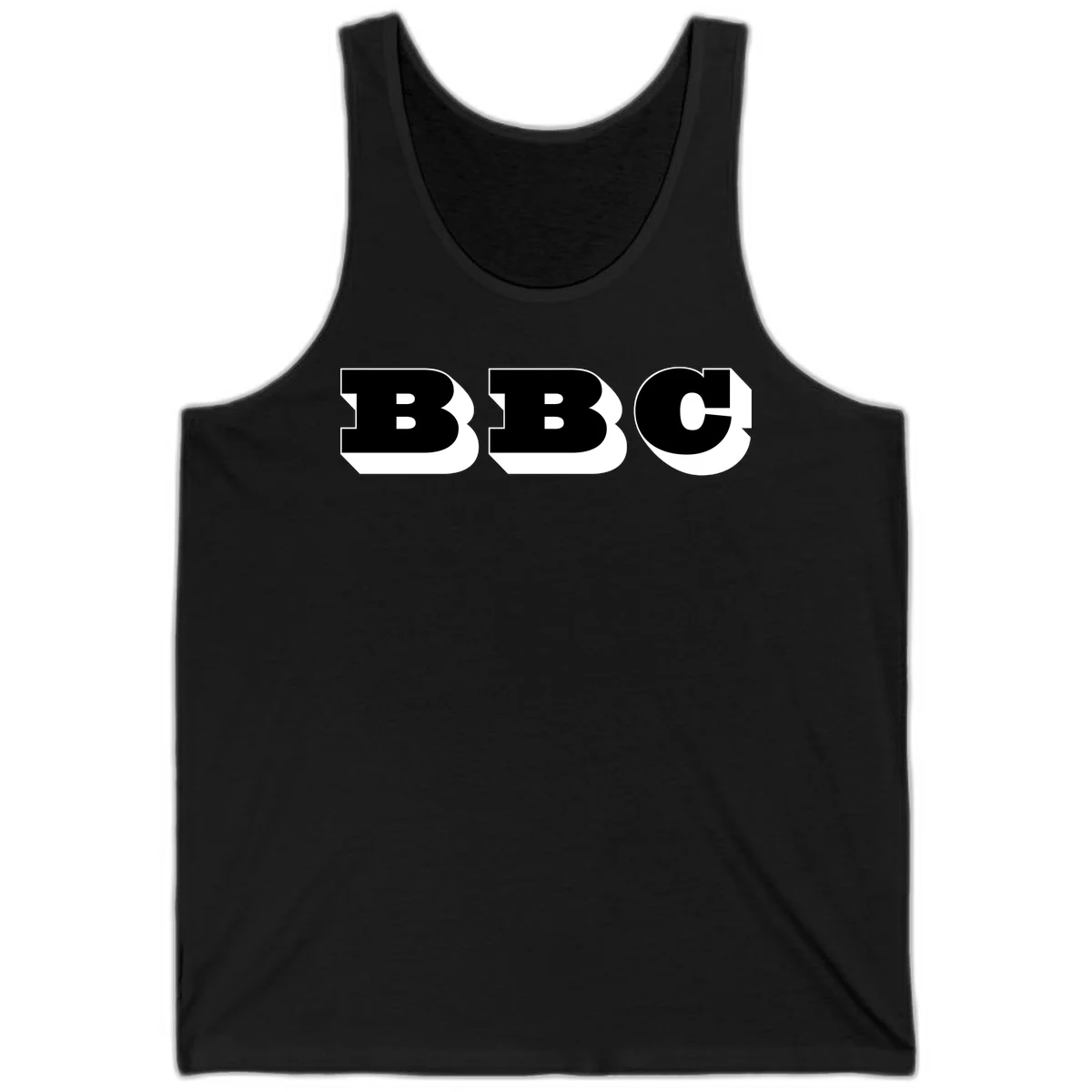 BBC bold typography design featuring three large geometric letters in black with white dimensional elements on gray background in Black