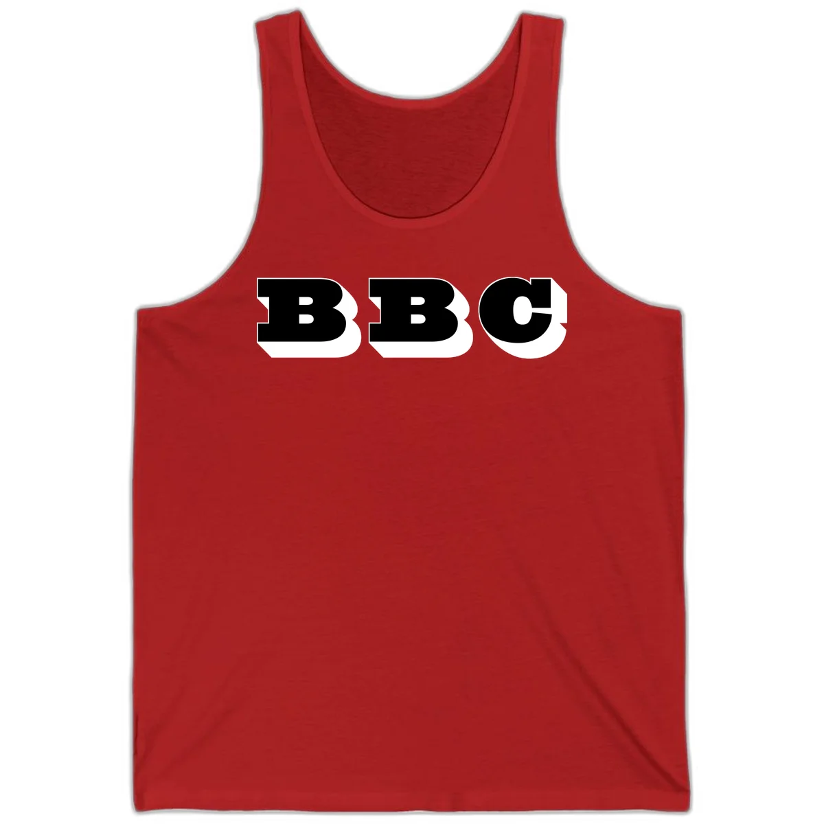 BBC bold typography design featuring three large geometric letters in black with white dimensional elements on gray background in Red