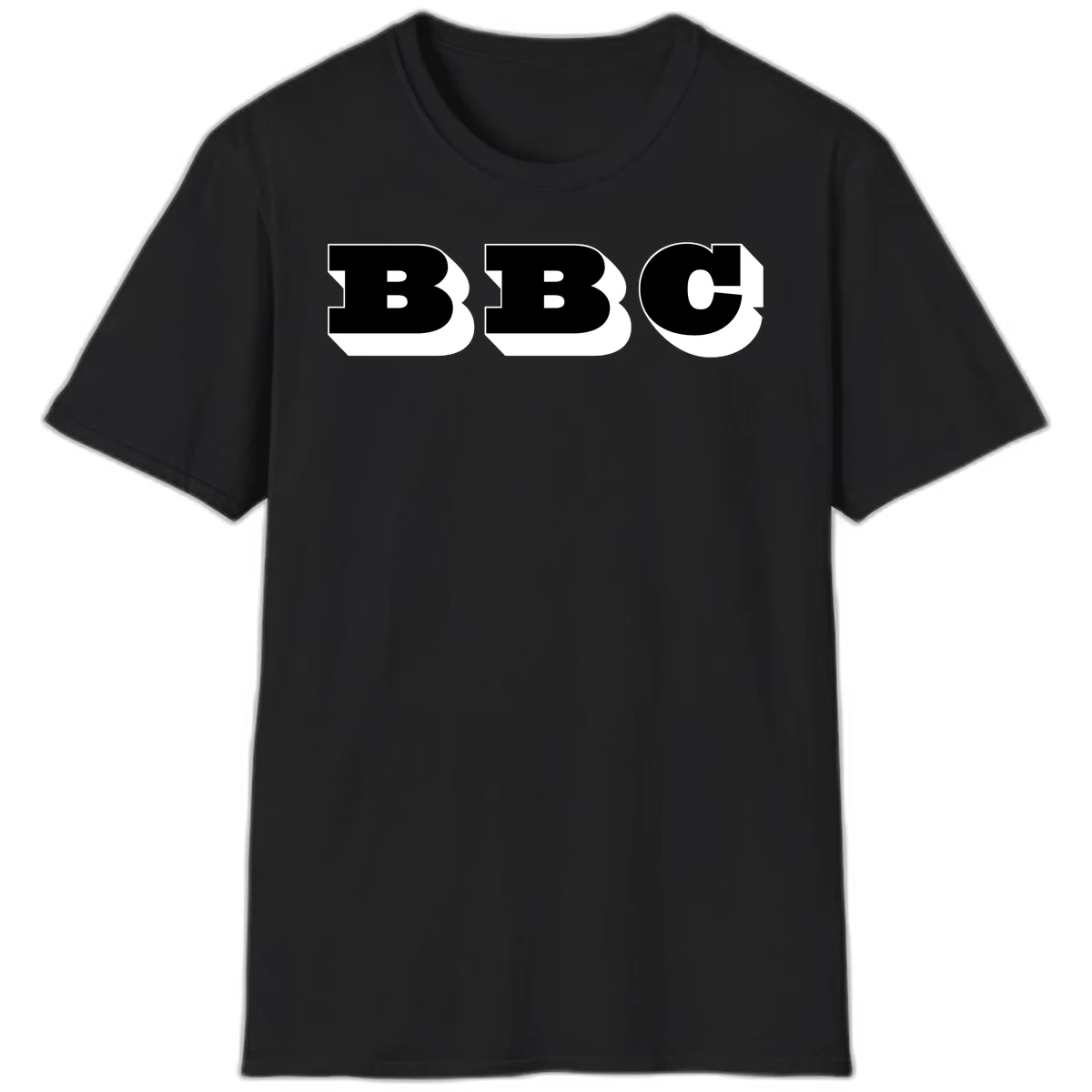 BBC bold typography design featuring three large geometric letters in black with white dimensional elements on gray background in Black