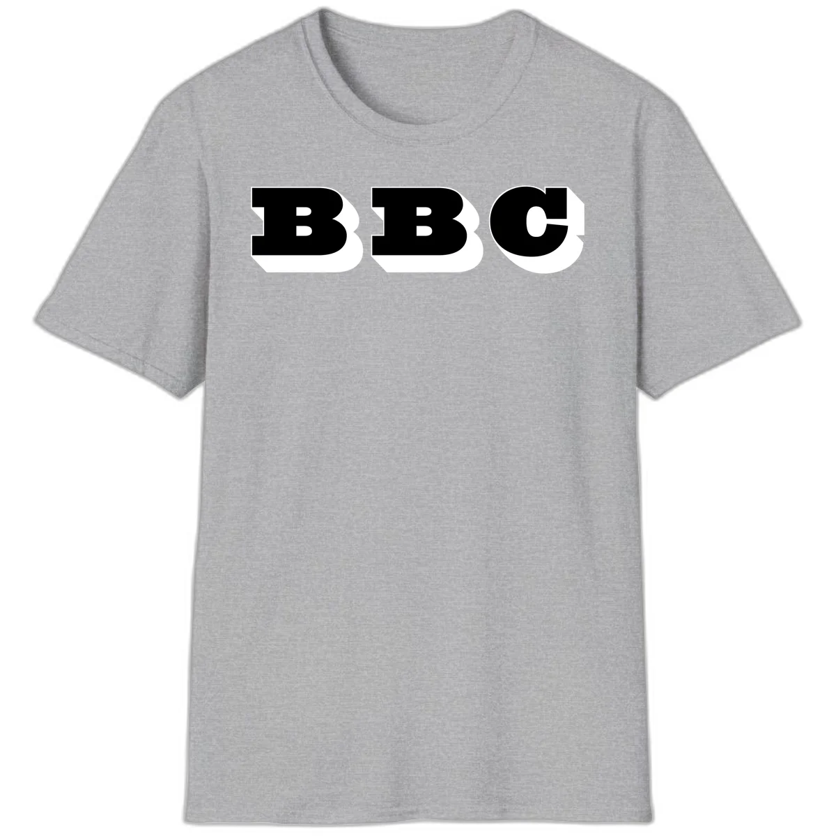 BBC bold typography design featuring three large geometric letters in black with white dimensional elements on gray background in Sport Grey