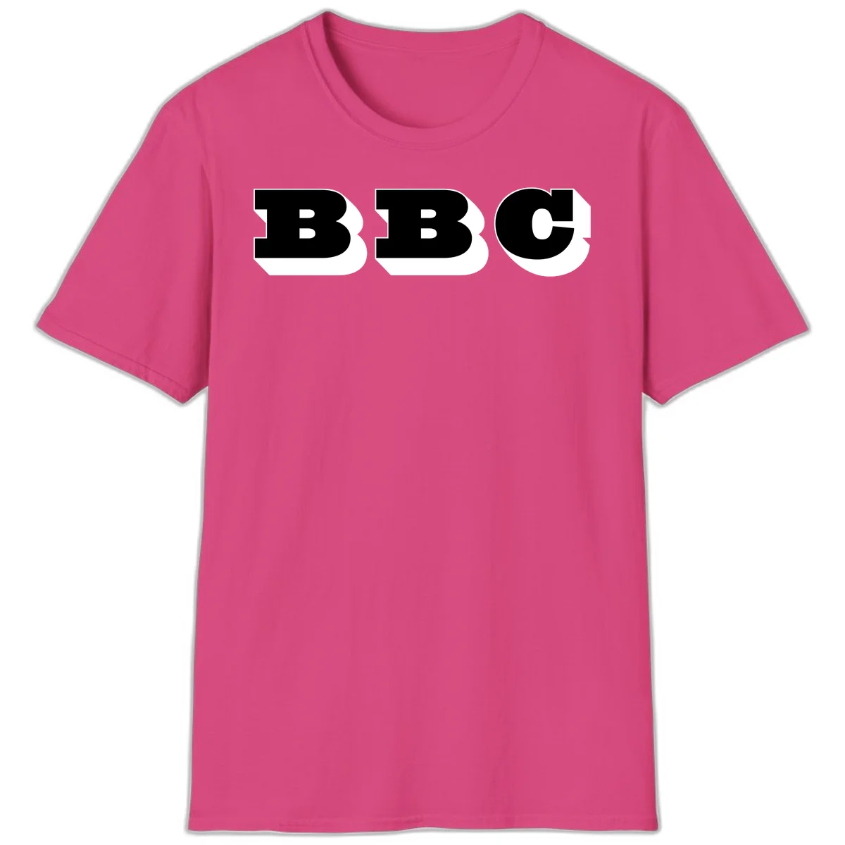 BBC bold typography design featuring three large geometric letters in black with white dimensional elements on gray background in Heliconia