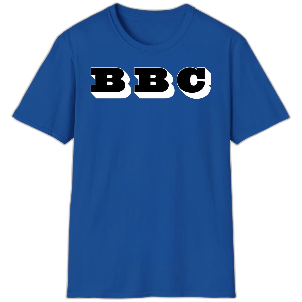 BBC bold typography design featuring three large geometric letters in black with white dimensional elements on gray background in Royal