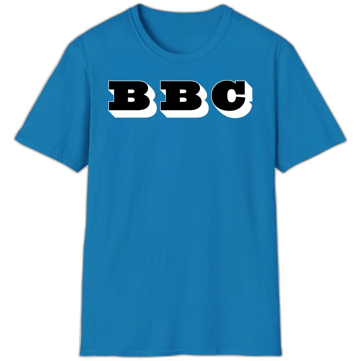 BBC bold typography design featuring three large geometric letters in black with white dimensional elements on gray background in Sapphire