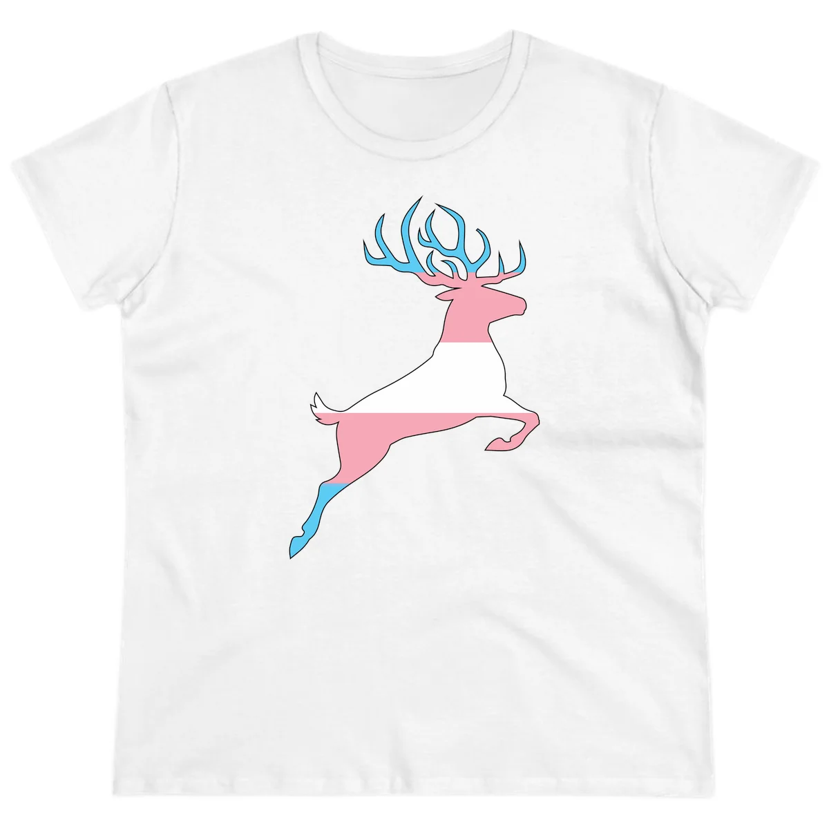 Stylized pink stag with gradient blue antlers leaping against gray background, modern minimalist design in White