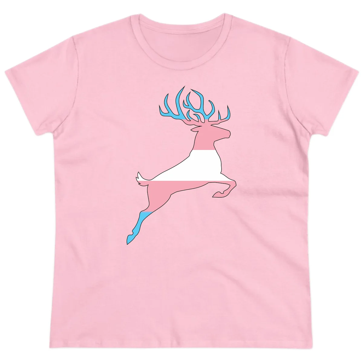 Stylized pink stag with gradient blue antlers leaping against gray background, modern minimalist design in Light Pink