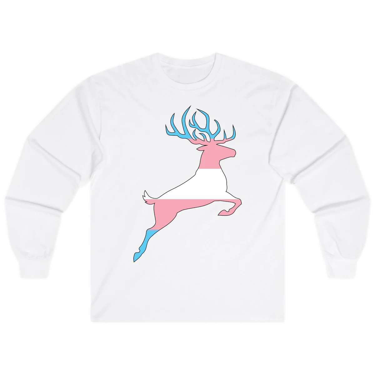Stylized pink stag with gradient blue antlers leaping against gray background, modern minimalist design in White