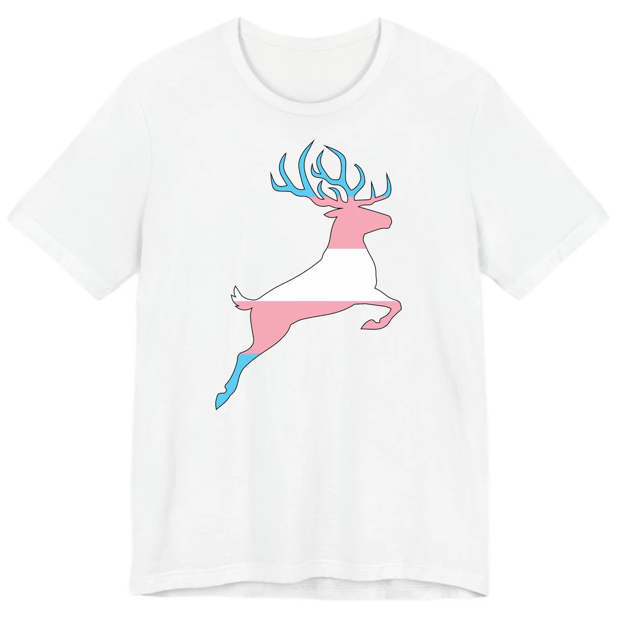 Stylized pink stag with gradient blue antlers leaping against gray background, modern minimalist design in White