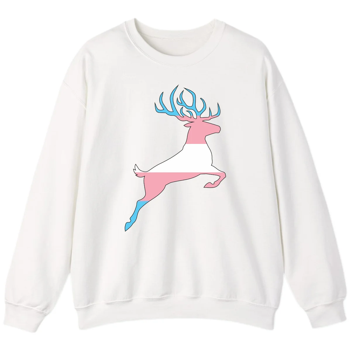 Stylized pink stag with gradient blue antlers leaping against gray background, modern minimalist design in White