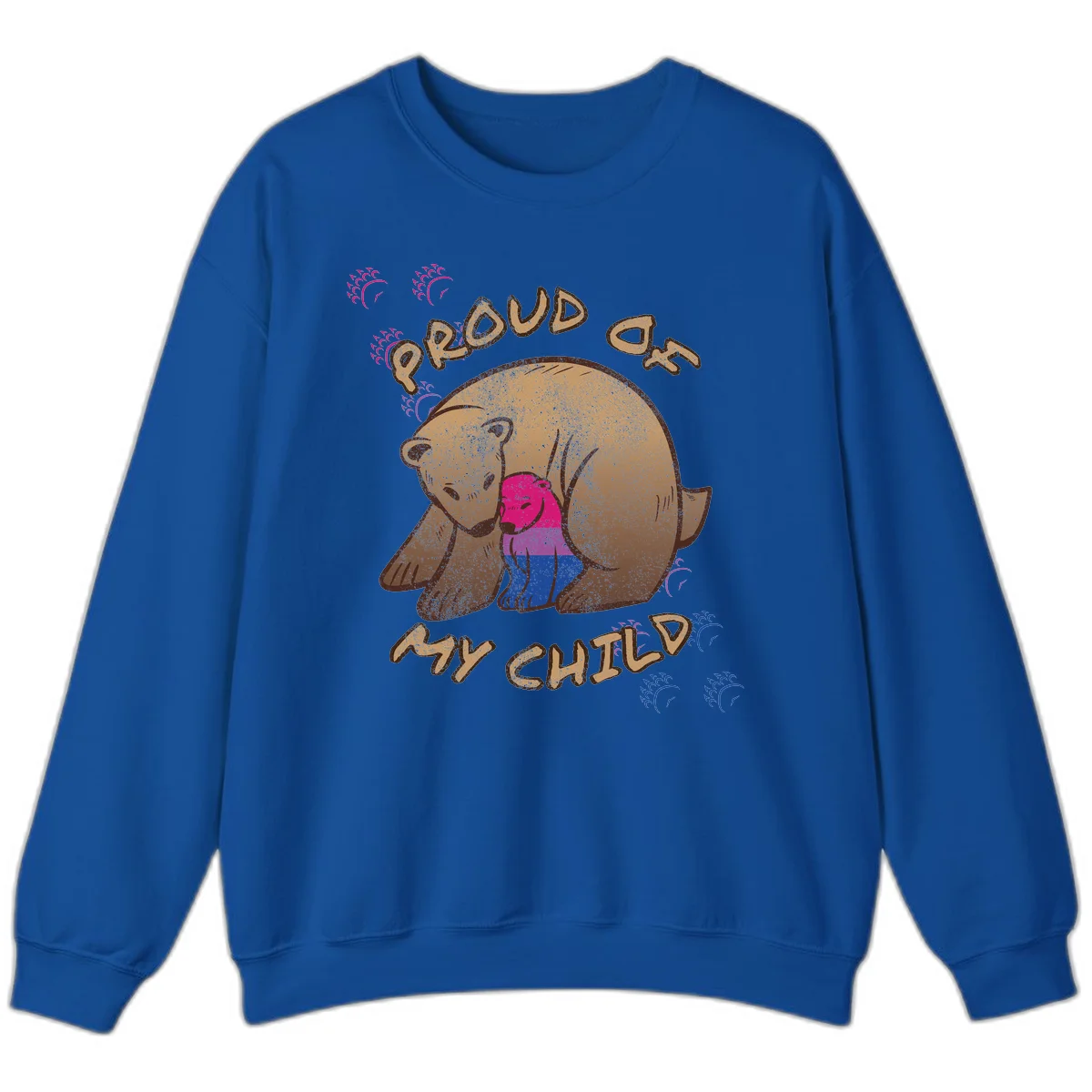 Brown bear holding rainbow pride flag with text reading 'Proud As My Chub' on gray background in Royal