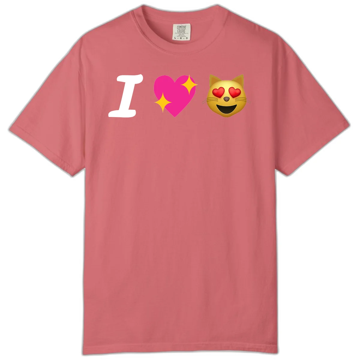 I love cats design with letter I, pink heart with sparkles, and smiling cat face with red heart eyes in Watermelon