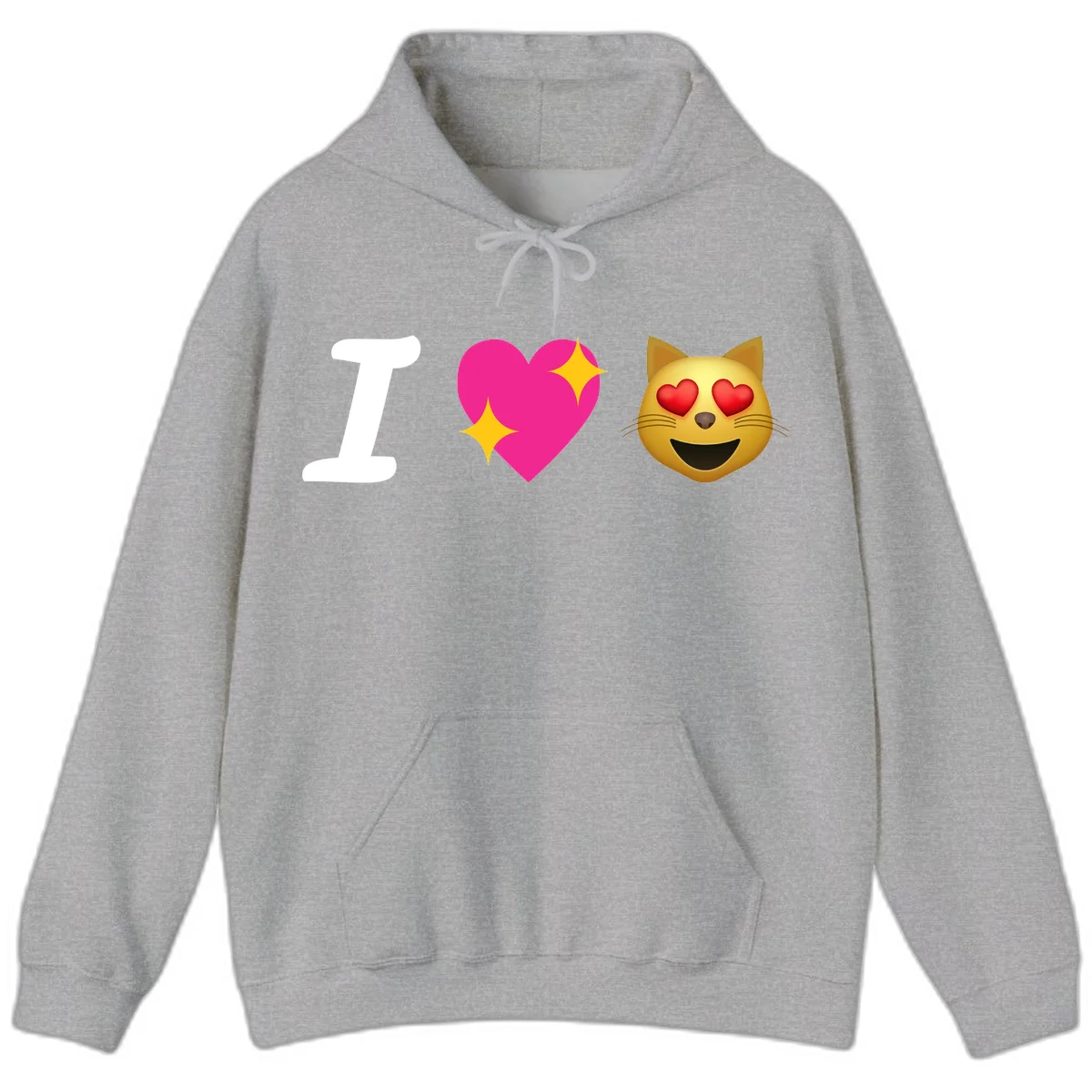 I love cats design with letter I, pink heart with sparkles, and smiling cat face with red heart eyes in Sport Grey
