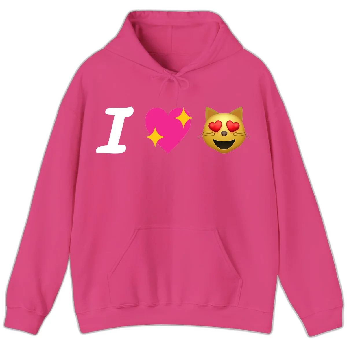 I love cats design with letter I, pink heart with sparkles, and smiling cat face with red heart eyes in Heliconia