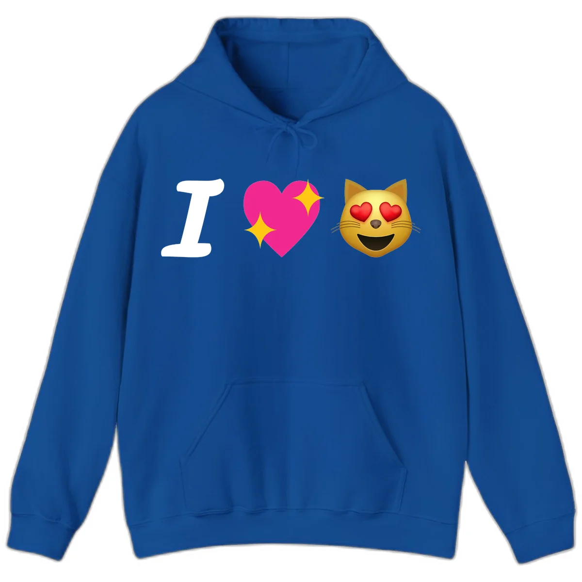 I love cats design with letter I, pink heart with sparkles, and smiling cat face with red heart eyes in Royal