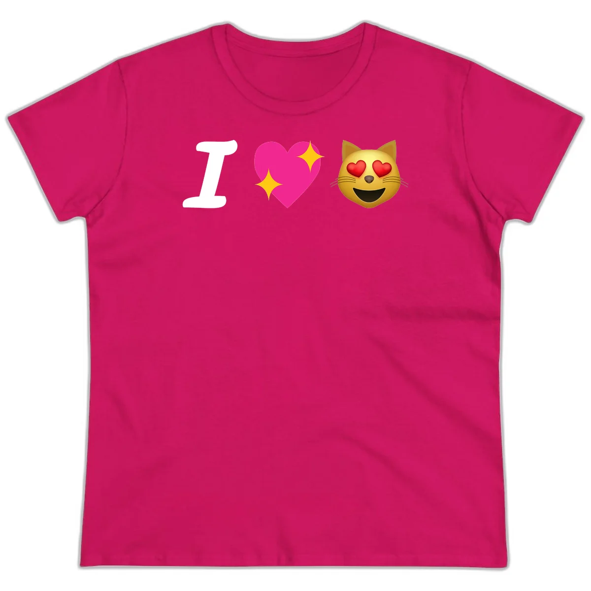 I love cats design with letter I, pink heart with sparkles, and smiling cat face with red heart eyes in Heliconia