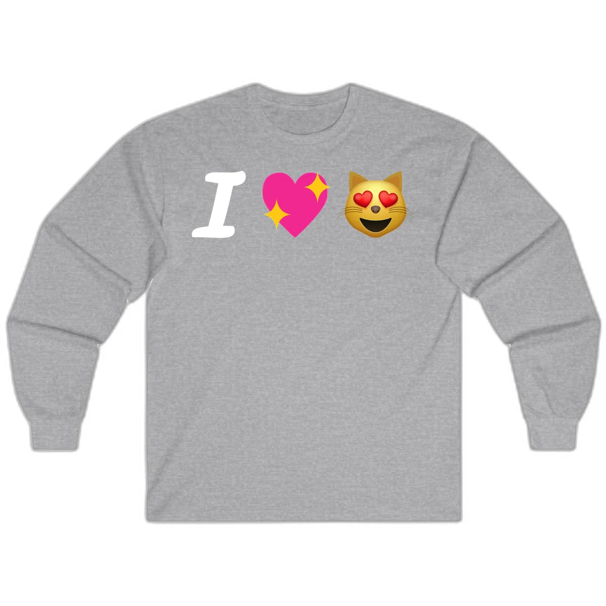 I love cats design with letter I, pink heart with sparkles, and smiling cat face with red heart eyes in Sport Grey