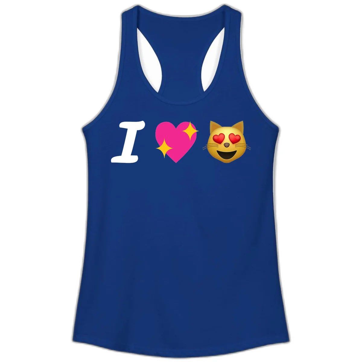 I love cats design with letter I, pink heart with sparkles, and smiling cat face with red heart eyes in Solid Royal