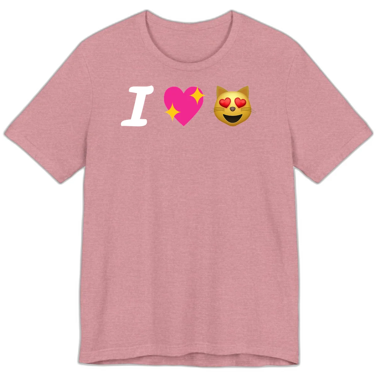 I love cats design with letter I, pink heart with sparkles, and smiling cat face with red heart eyes in Heather Orchid