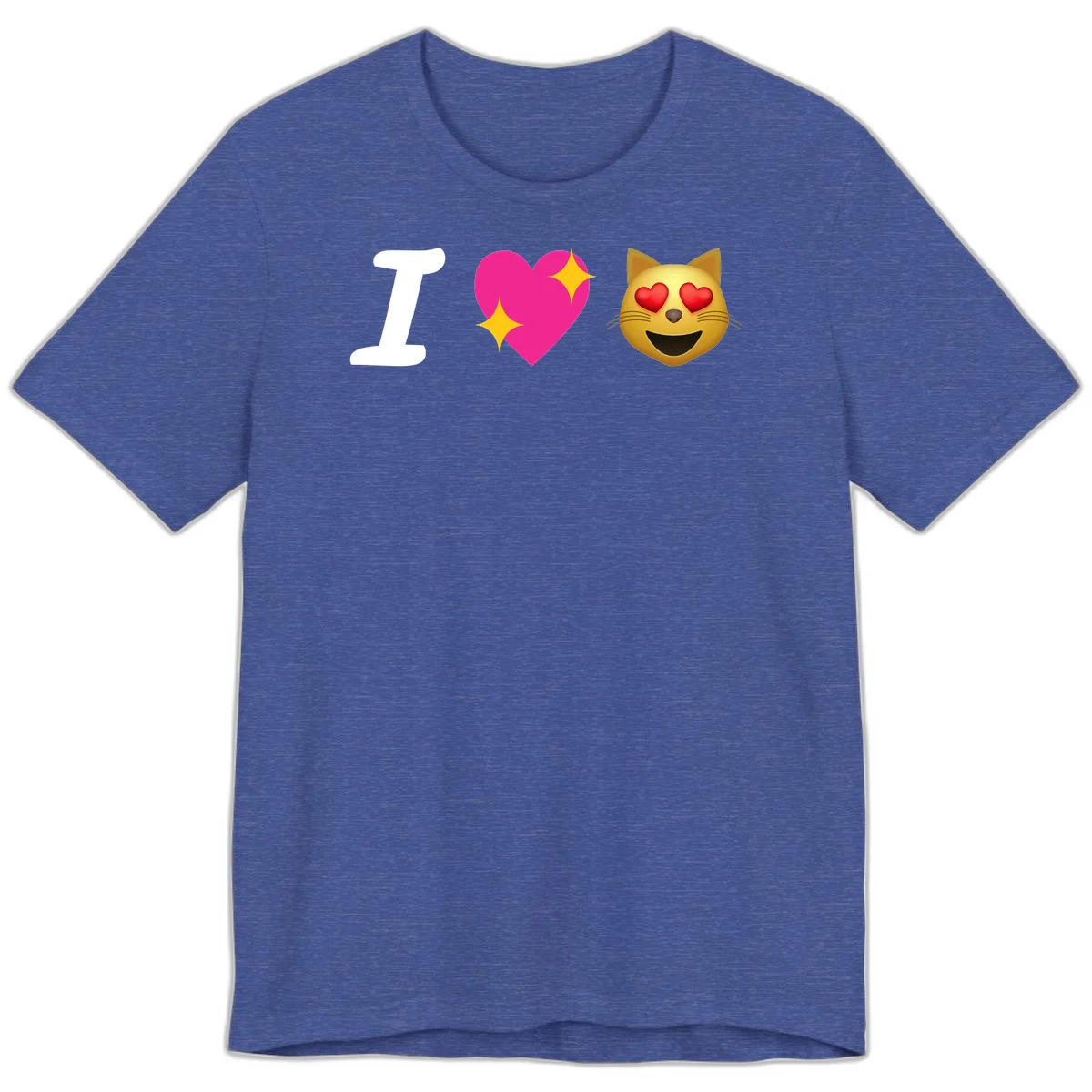 I love cats design with letter I, pink heart with sparkles, and smiling cat face with red heart eyes in Heather True Royal