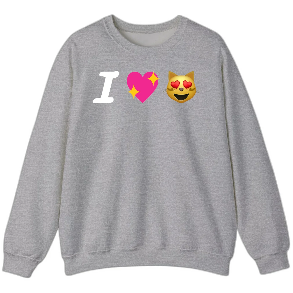 I love cats design with letter I, pink heart with sparkles, and smiling cat face with red heart eyes in Sport Grey