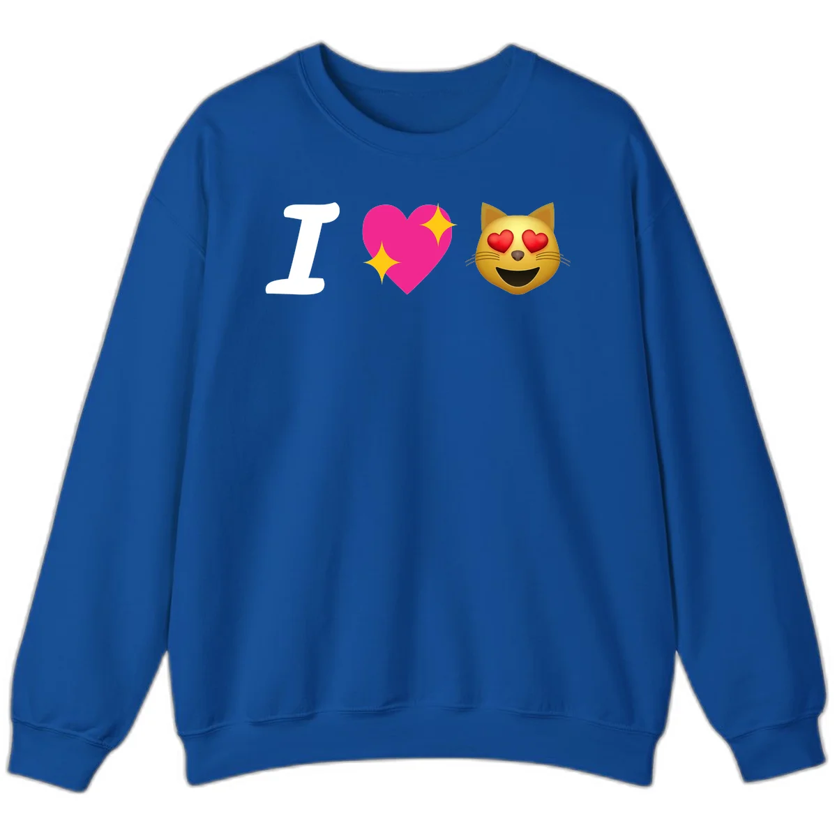 I love cats design with letter I, pink heart with sparkles, and smiling cat face with red heart eyes in Royal