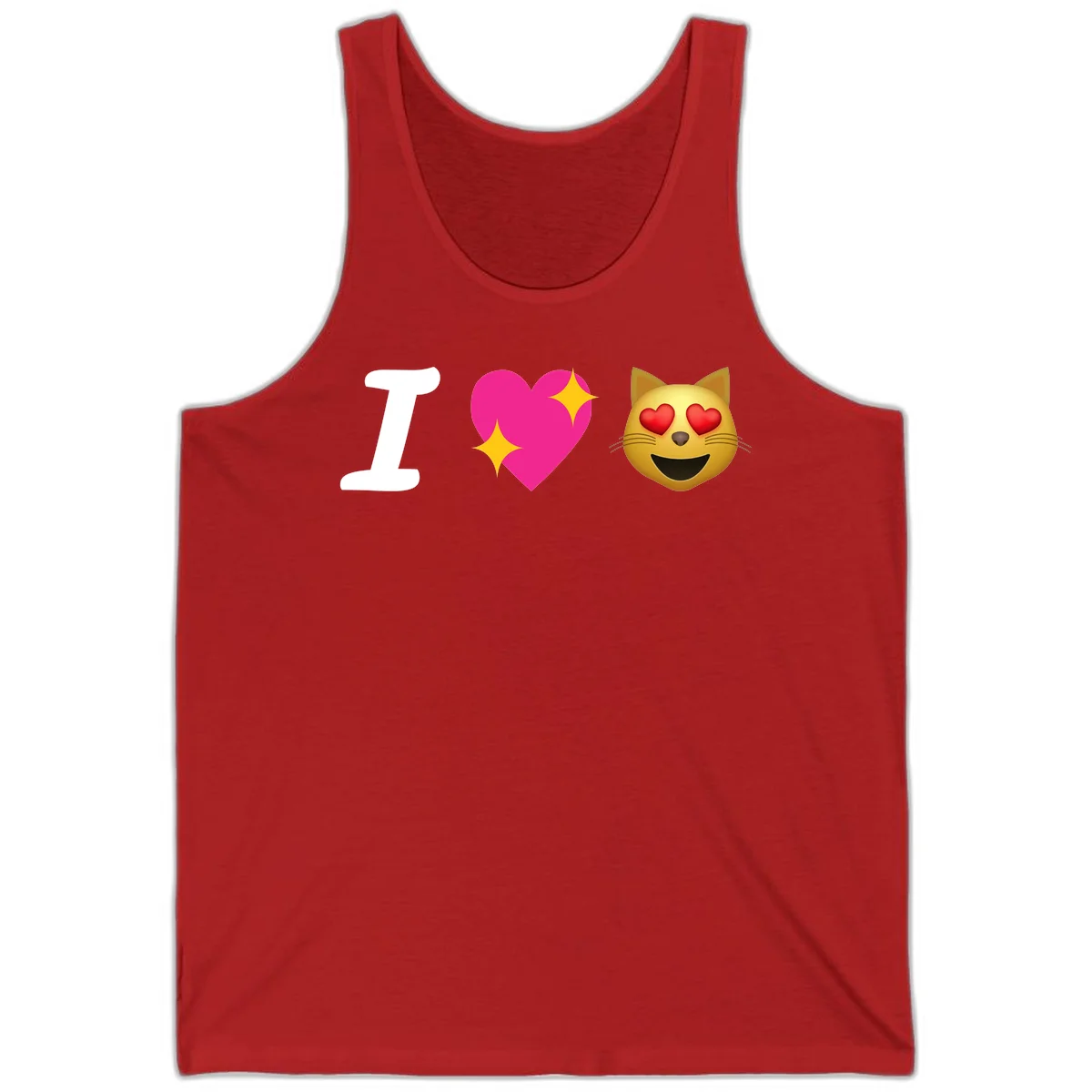 I love cats design with letter I, pink heart with sparkles, and smiling cat face with red heart eyes in Red