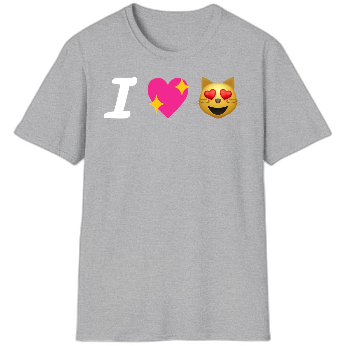 I love cats design with letter I, pink heart with sparkles, and smiling cat face with red heart eyes in Sport Grey