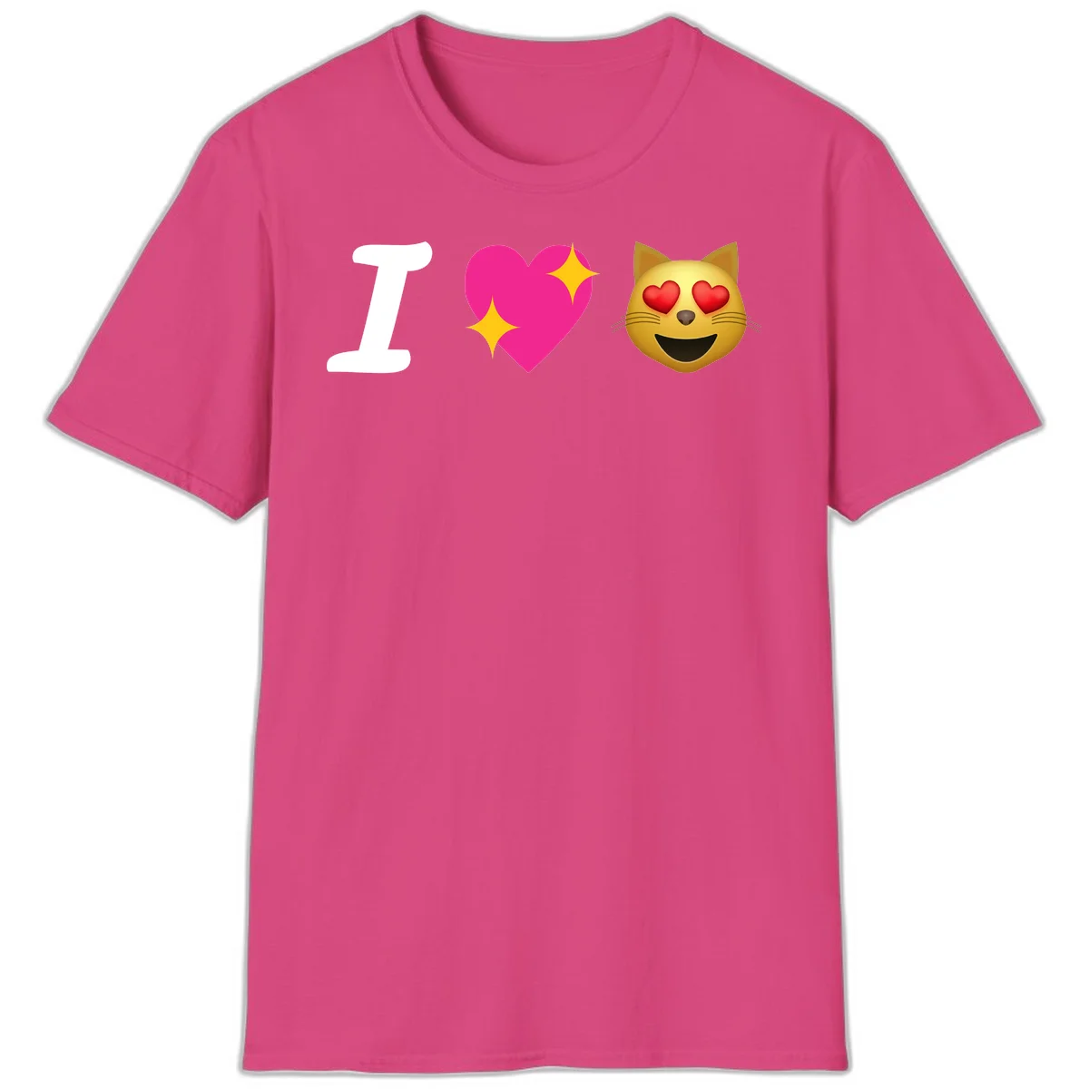 I love cats design with letter I, pink heart with sparkles, and smiling cat face with red heart eyes in Heliconia