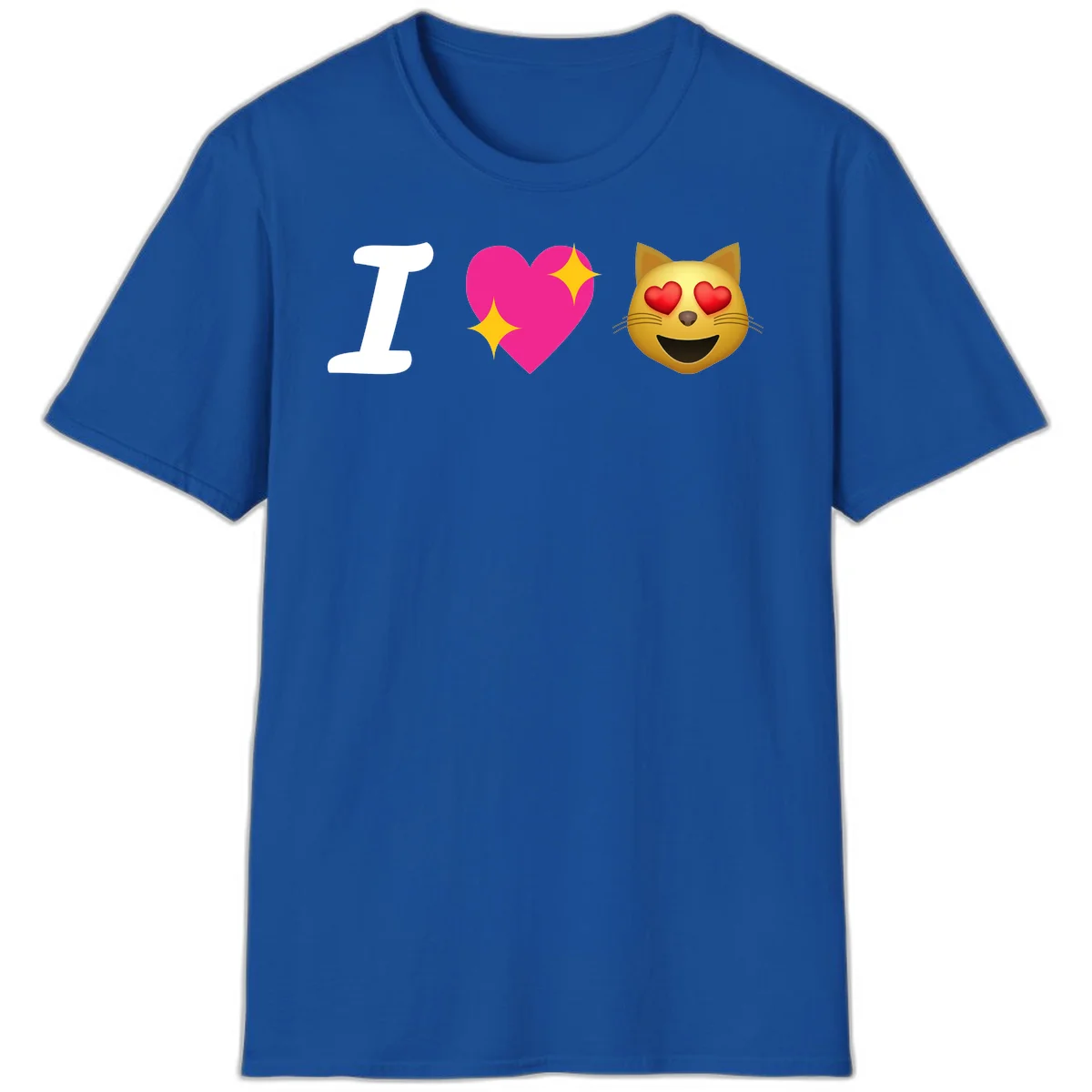 I love cats design with letter I, pink heart with sparkles, and smiling cat face with red heart eyes in Royal