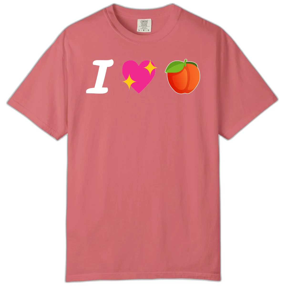I love apples rebus design with large white I, magenta heart with yellow sparkles, and red apple with green leaf in Watermelon