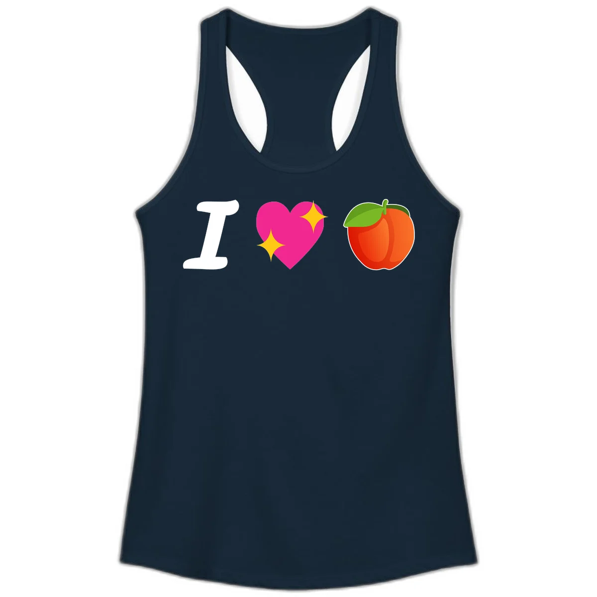 I love apples rebus design with large white I, magenta heart with yellow sparkles, and red apple with green leaf in Solid Midnight Navy