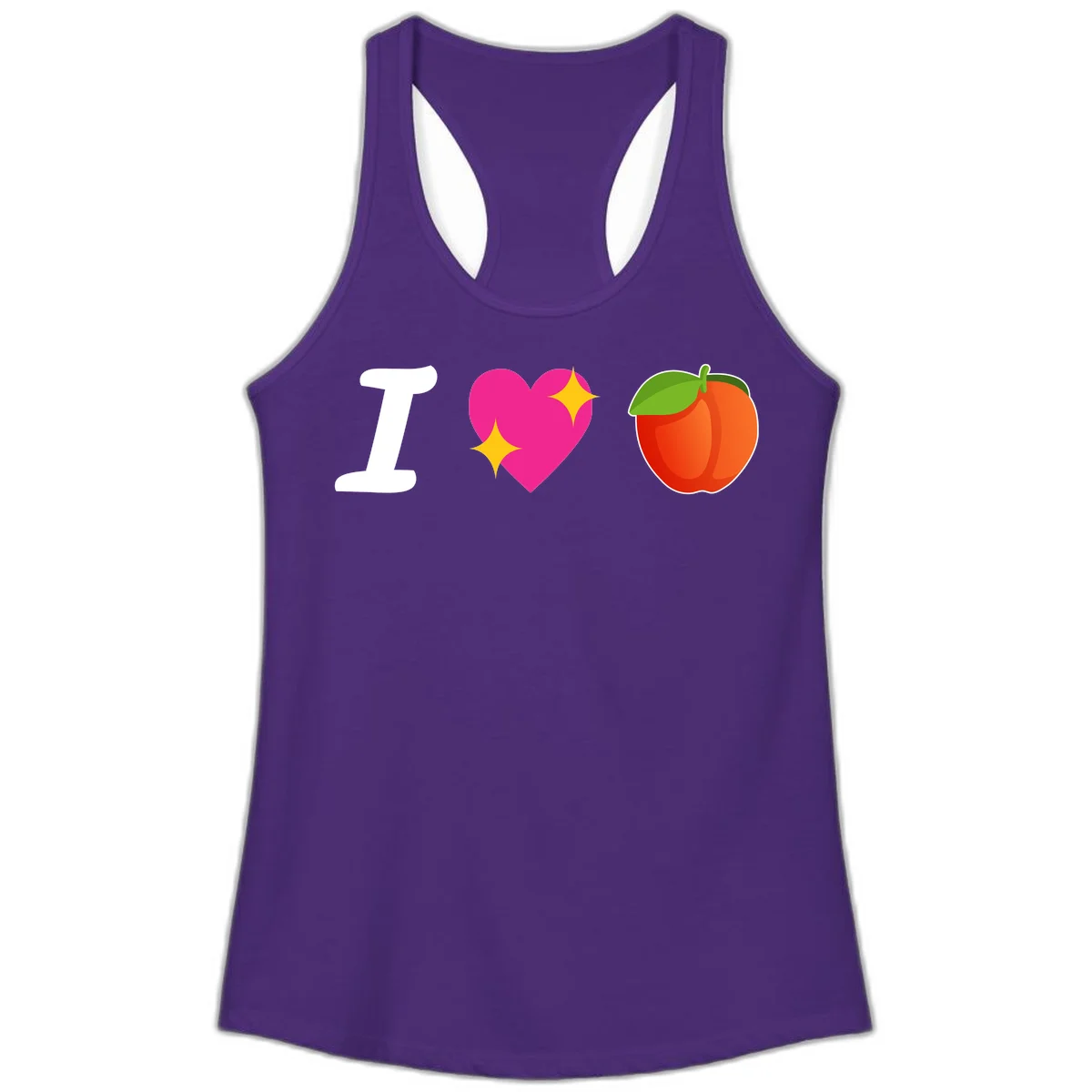 I love apples rebus design with large white I, magenta heart with yellow sparkles, and red apple with green leaf in Solid Purple Rush