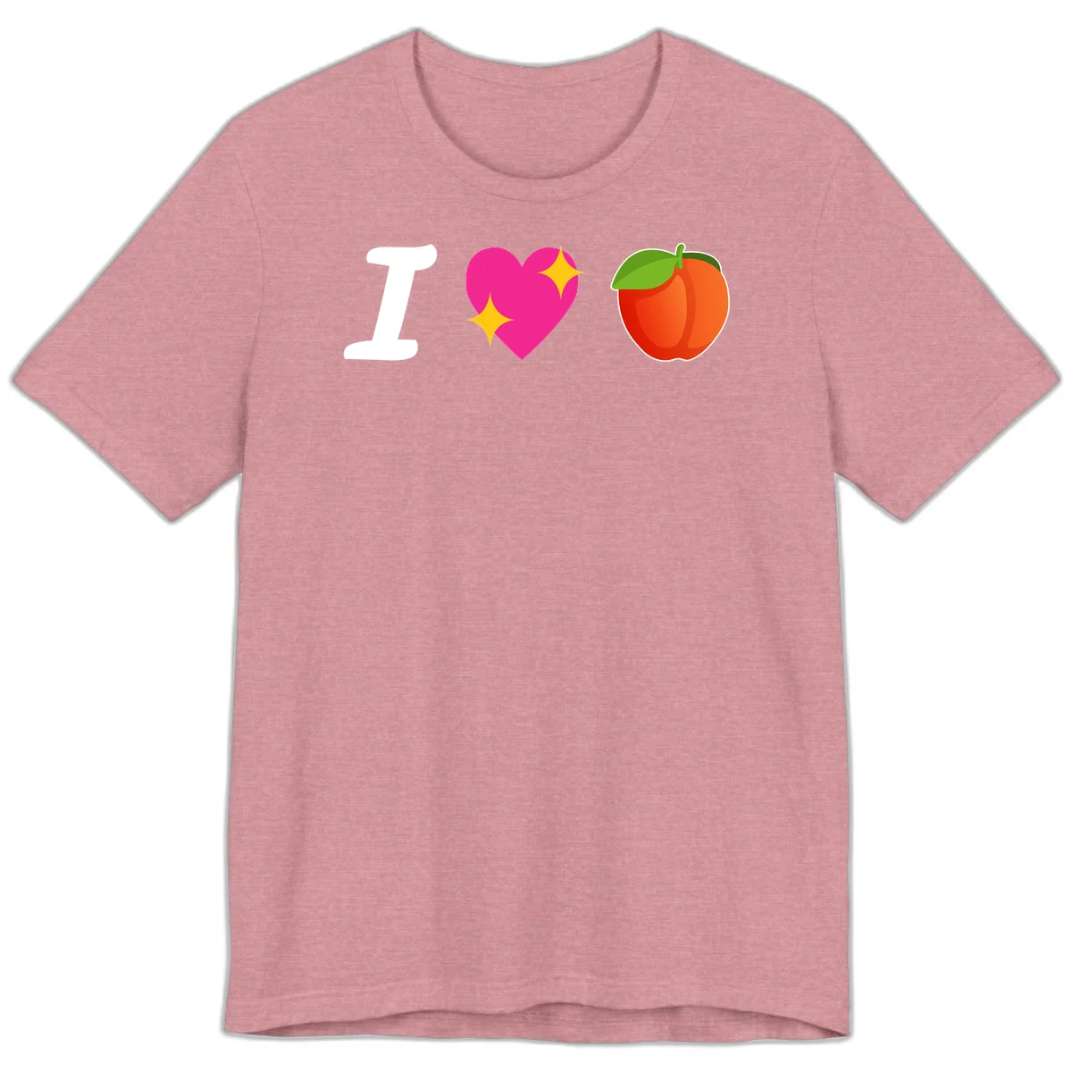 I love apples rebus design with large white I, magenta heart with yellow sparkles, and red apple with green leaf in Heather Orchid