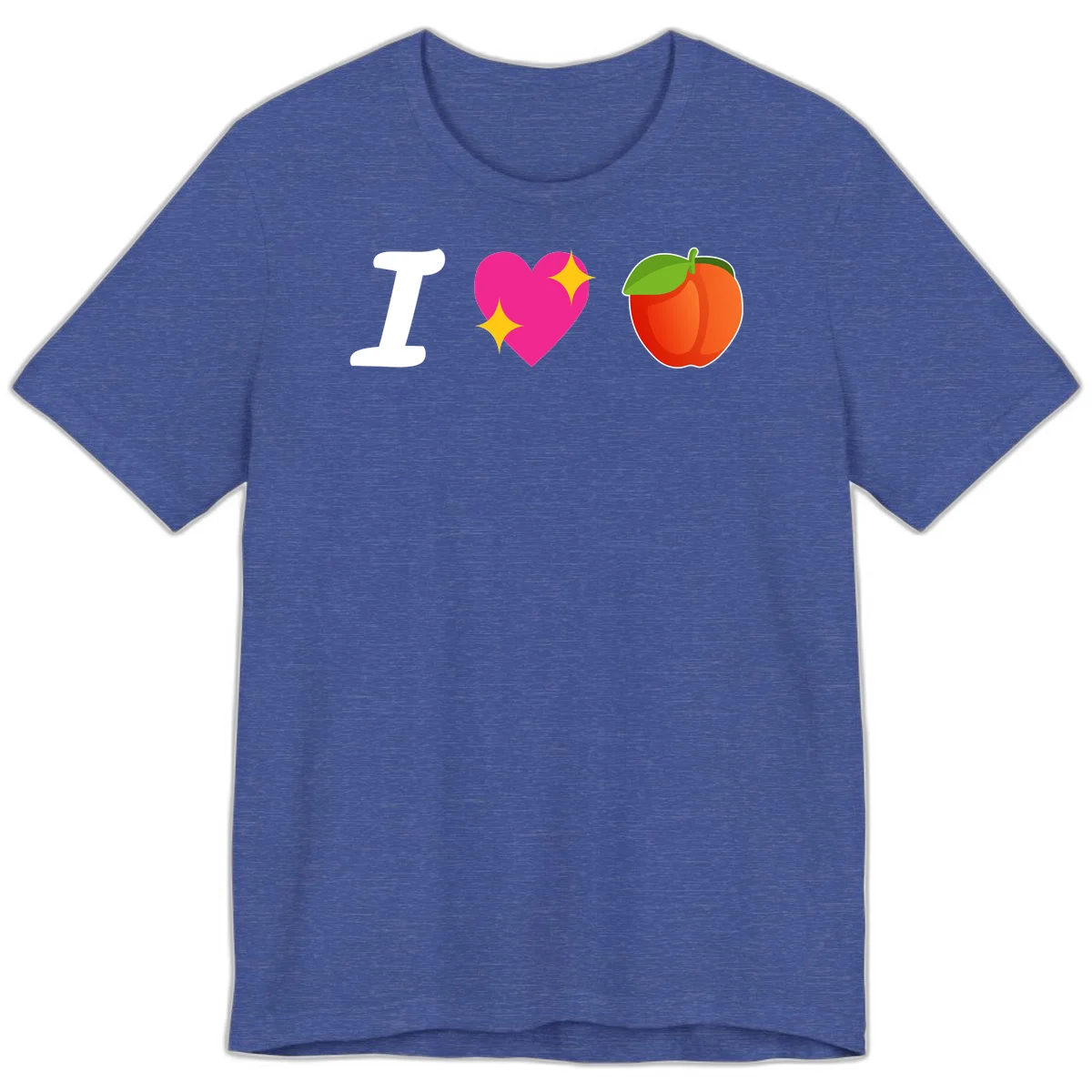 I love apples rebus design with large white I, magenta heart with yellow sparkles, and red apple with green leaf in Heather True Royal