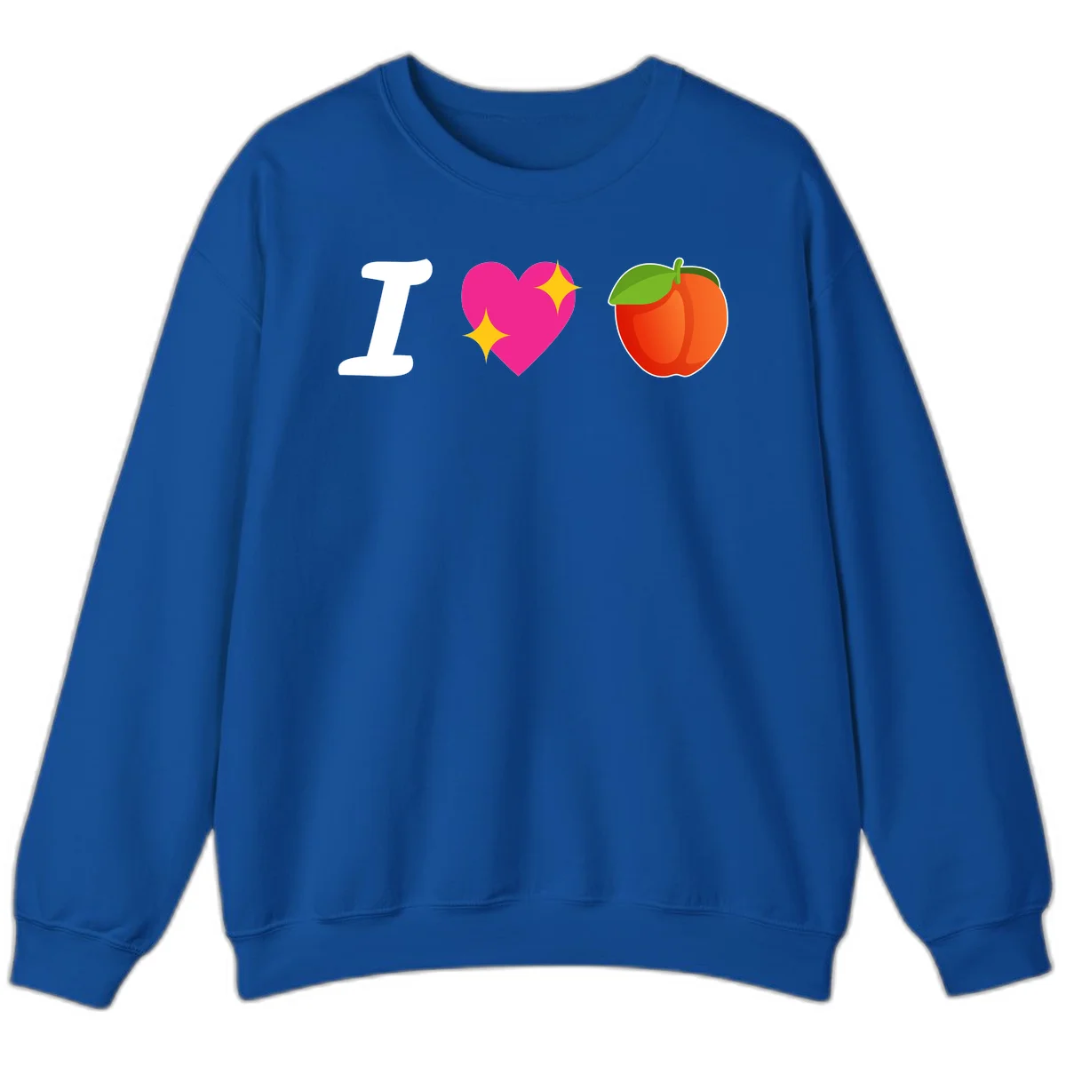 I love apples rebus design with large white I, magenta heart with yellow sparkles, and red apple with green leaf in Royal